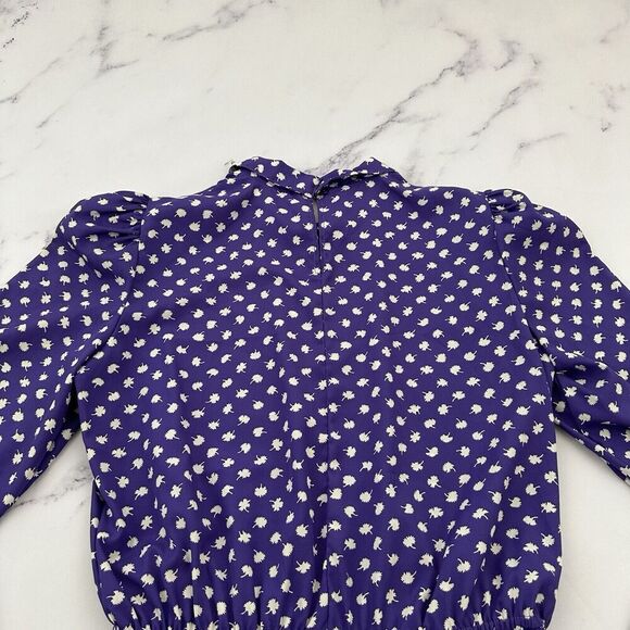 Jonathan Martin Womens Vintage 80s Midi Shirt Dress Size 13/14 Purple Floral - Picture 9 of 11
